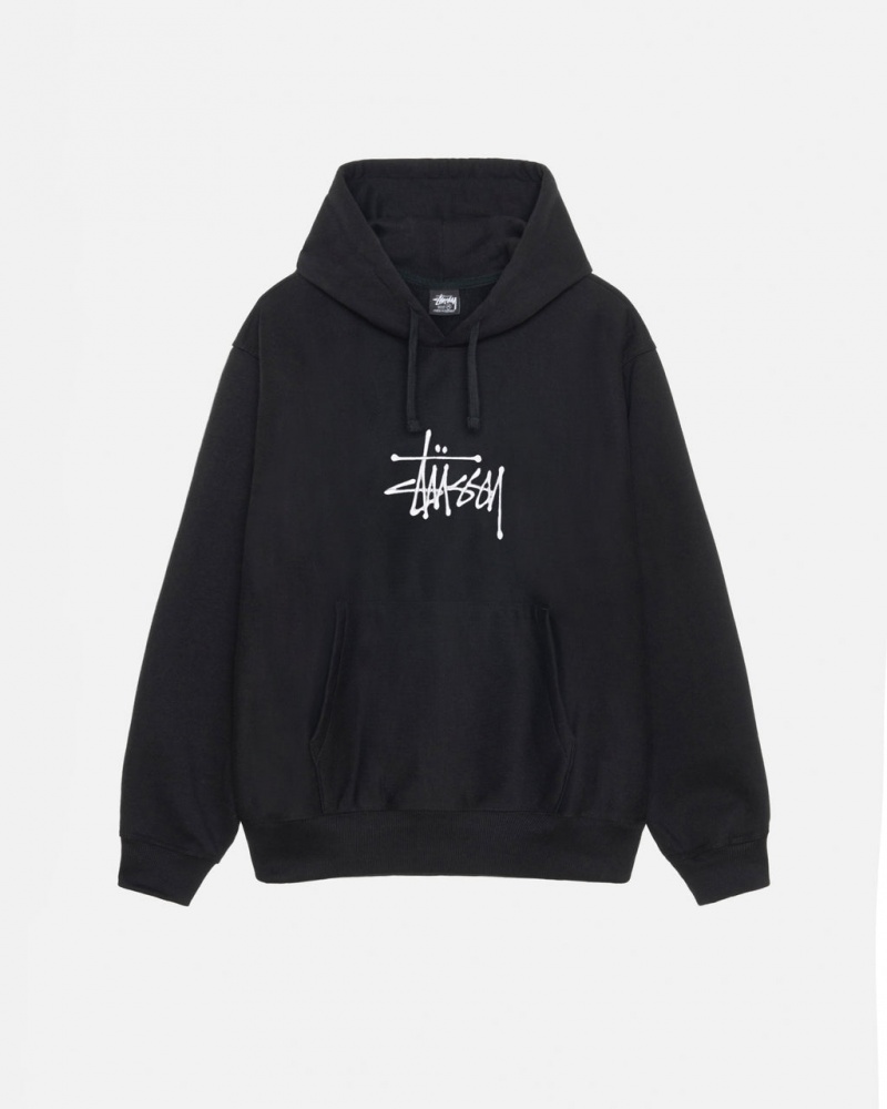 Férfi Stussy Basic Applique Hoodie Kapucnis Pulóver Fekete Magyarország | XEE-8255