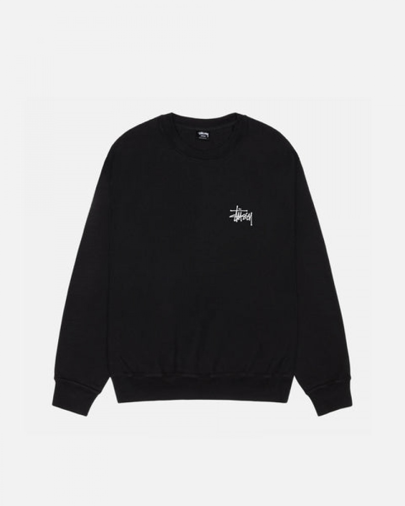 Férfi Stussy Basic Stüssy Pigment Dyed Crew Pulóverek Fekete Magyarország | TRA-2854