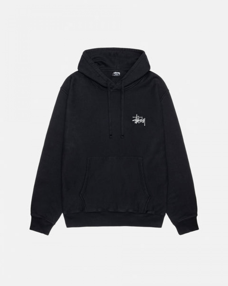 Férfi Stussy Basic Stüssy Pigment Dyed Hoodie Kapucnis Pulóver Fekete Magyarország | IIF-9967