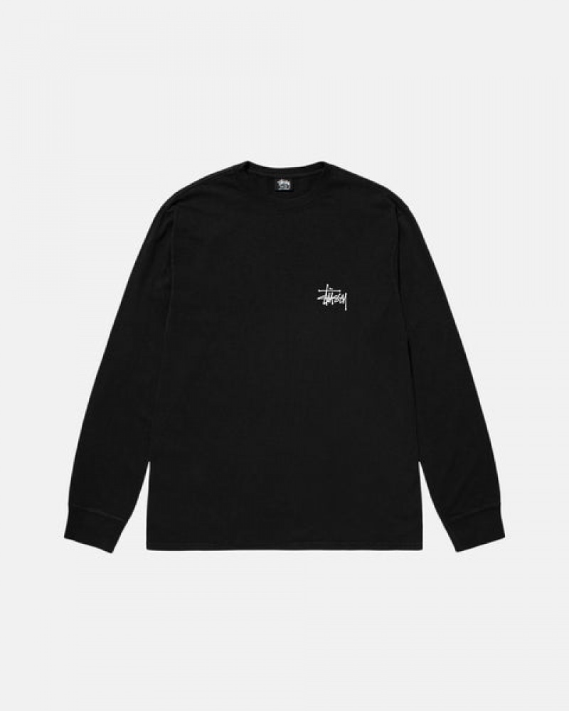 Férfi Stussy Basic Stüssy Pigment Dyed Ls Tee Póló Fekete Magyarország | KOL-0417