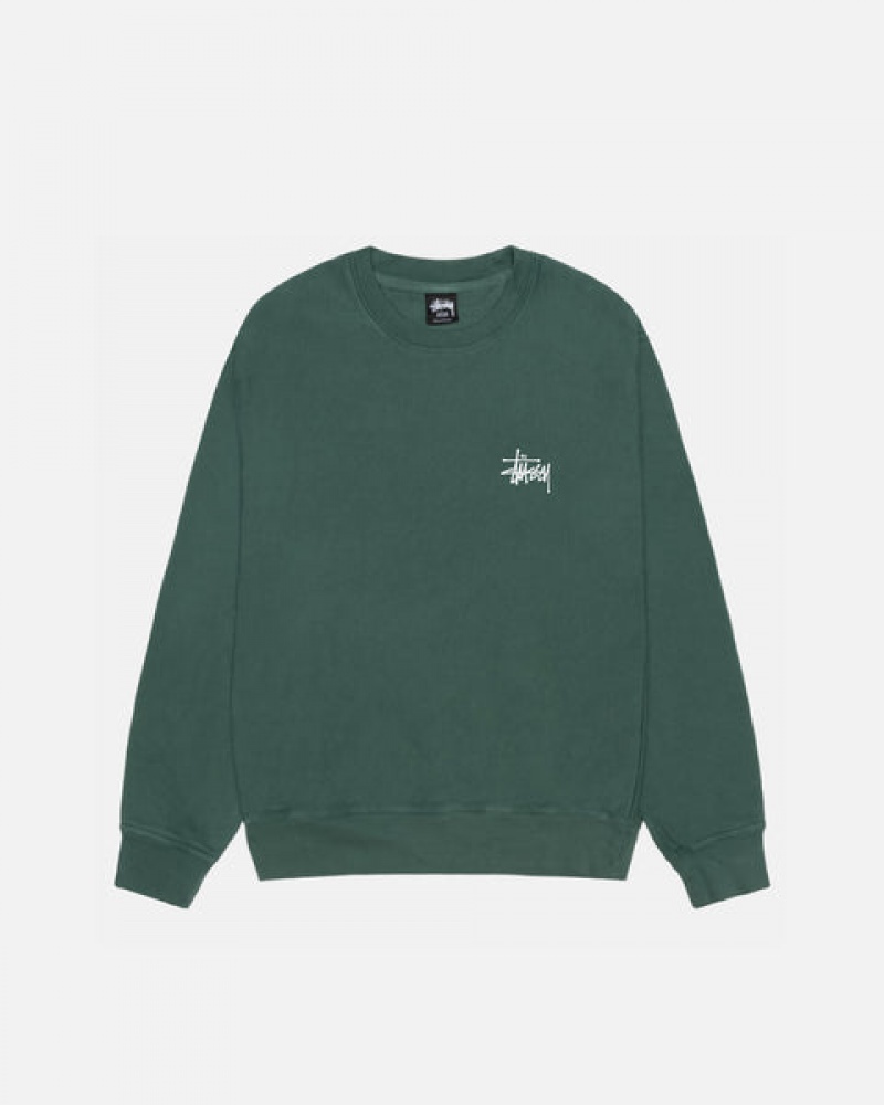 Férfi Stussy Basic Stussy Crew Pigment Dyed Pulóverek Zöld Magyarország | WYP-2881