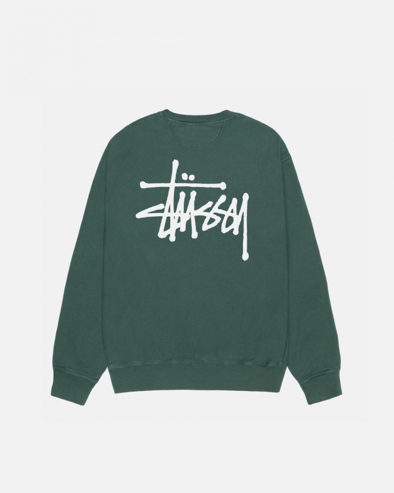 Férfi Stussy Basic Stussy Crew Pigment Dyed Pulóverek Zöld Magyarország | WYP-2881