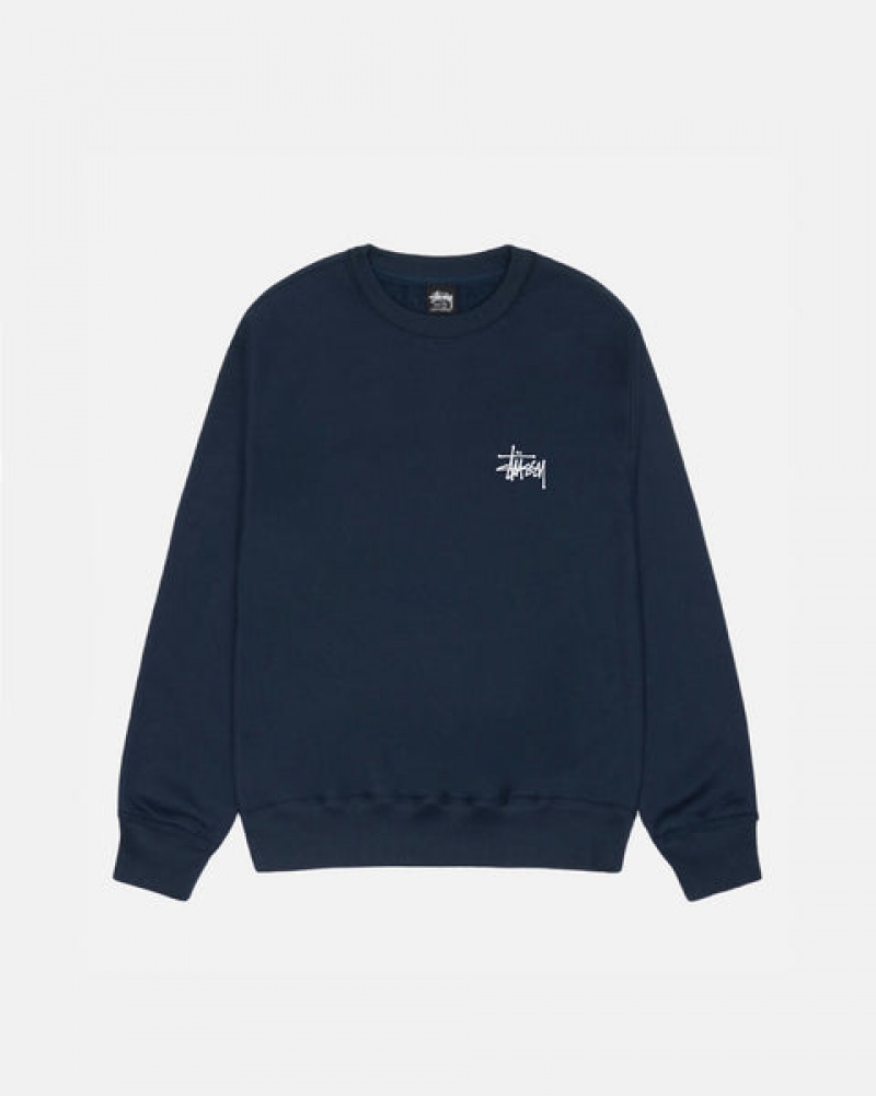 Férfi Stussy Basic Stussy Crew Pulóverek Sötétkék Magyarország | PXT-7570