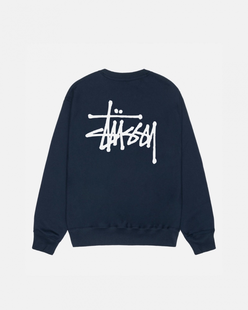 Férfi Stussy Basic Stussy Crew Pulóverek Sötétkék Magyarország | PXT-7570