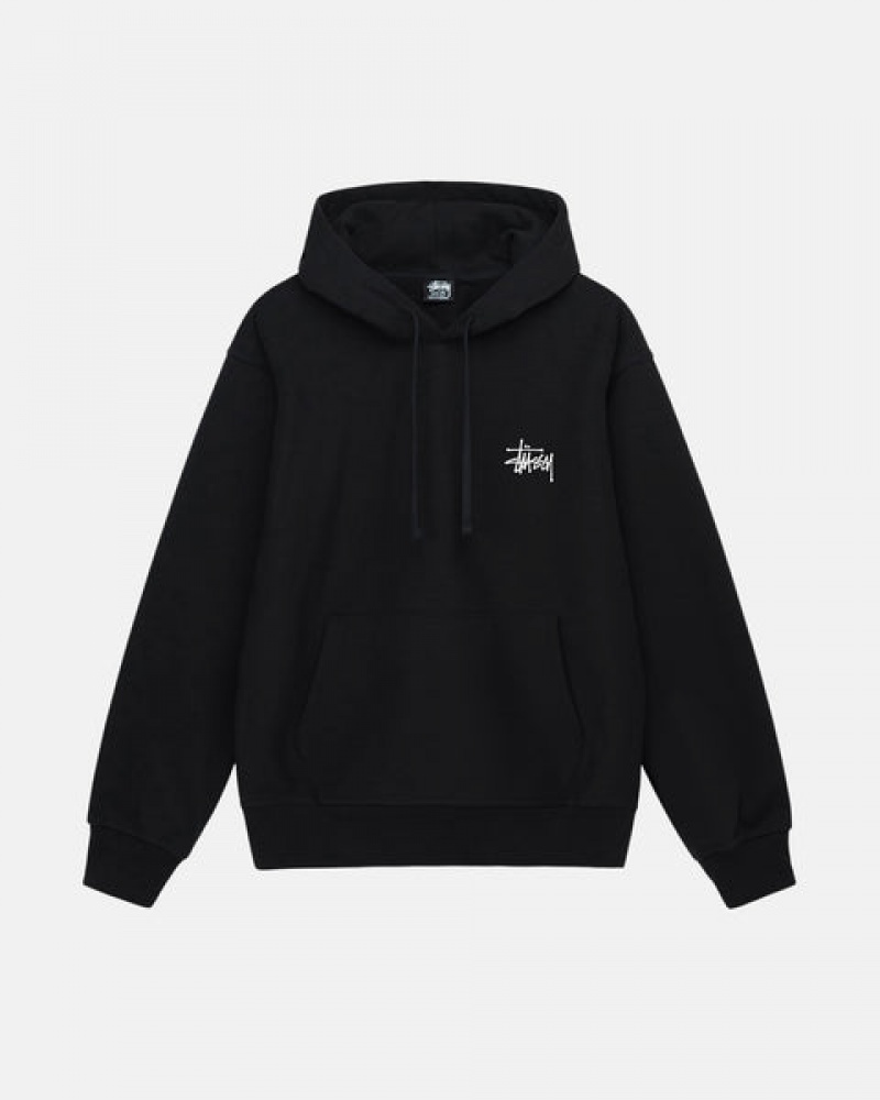 Férfi Stussy Basic Stussy Hoodie Kapucnis Pulóver Fekete Magyarország | XPO-3895