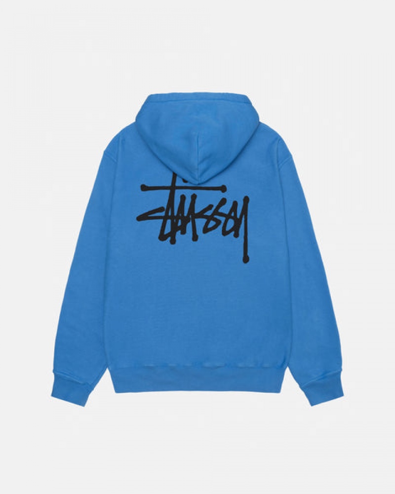 Férfi Stussy Basic Stussy Hoodie Pigment Dyed Kapucnis Pulóver Kék Magyarország | XCC-8316