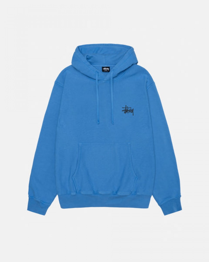 Férfi Stussy Basic Stussy Hoodie Pigment Dyed Kapucnis Pulóver Kék Magyarország | XCC-8316