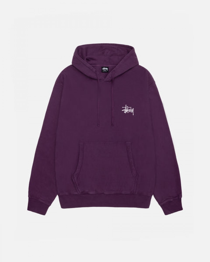 Férfi Stussy Basic Stussy Hoodie Pigment Dyed Kapucnis Pulóver Lila Magyarország | PJL-8314