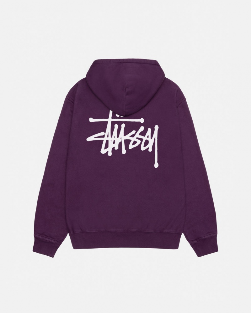 Férfi Stussy Basic Stussy Hoodie Pigment Dyed Kapucnis Pulóver Lila Magyarország | PJL-8314