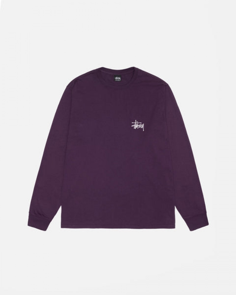 Férfi Stussy Basic Stussy LS Tee Pigment Dyed Póló Lila Magyarország | MFI-5637