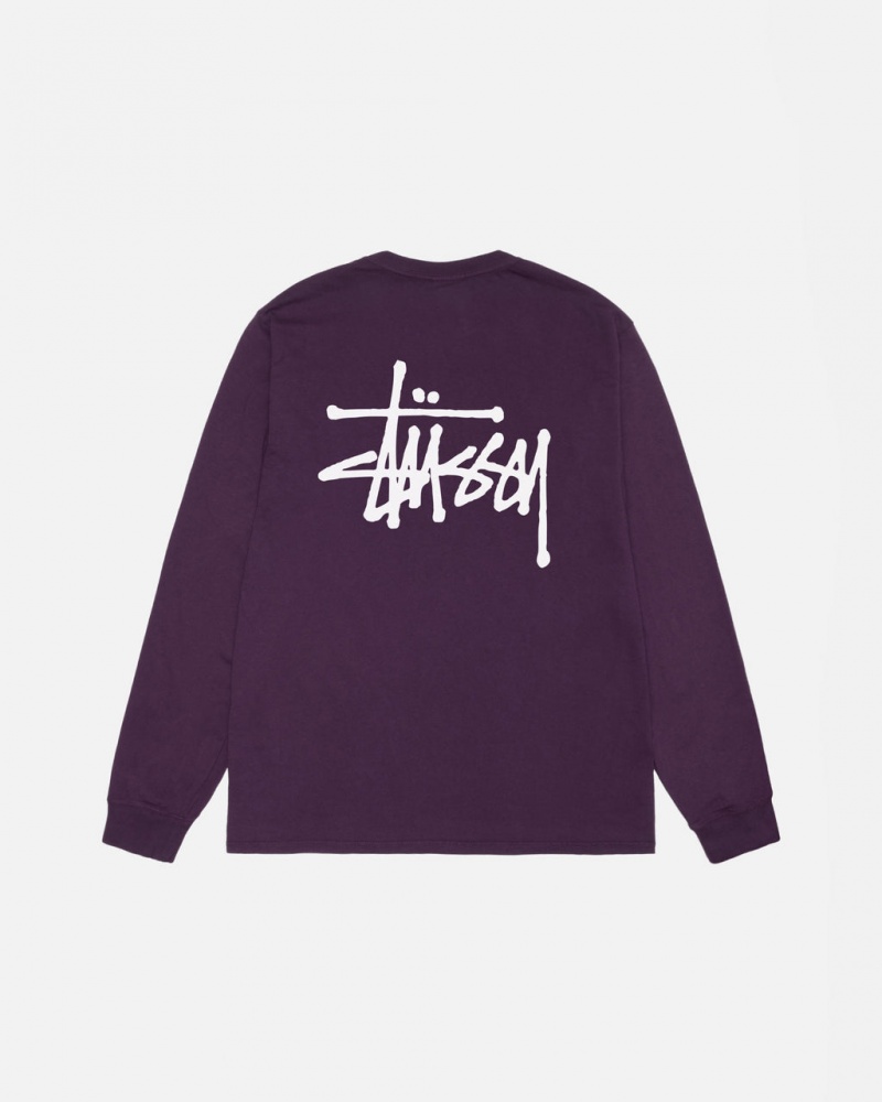 Férfi Stussy Basic Stussy LS Tee Pigment Dyed Póló Lila Magyarország | MFI-5637