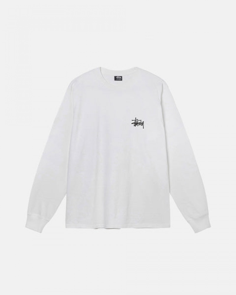 Férfi Stussy Basic Stussy Ls Tee Póló Fehér Magyarország | FAE-8604