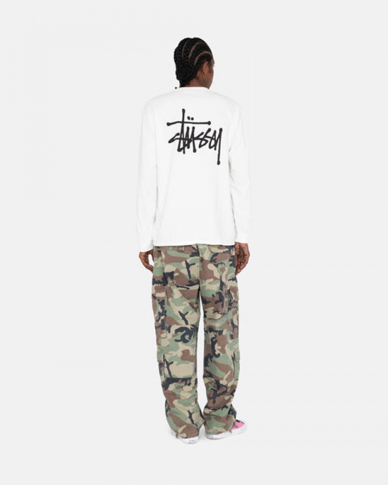 Férfi Stussy Basic Stussy Ls Tee Póló Fehér Magyarország | FAE-8604