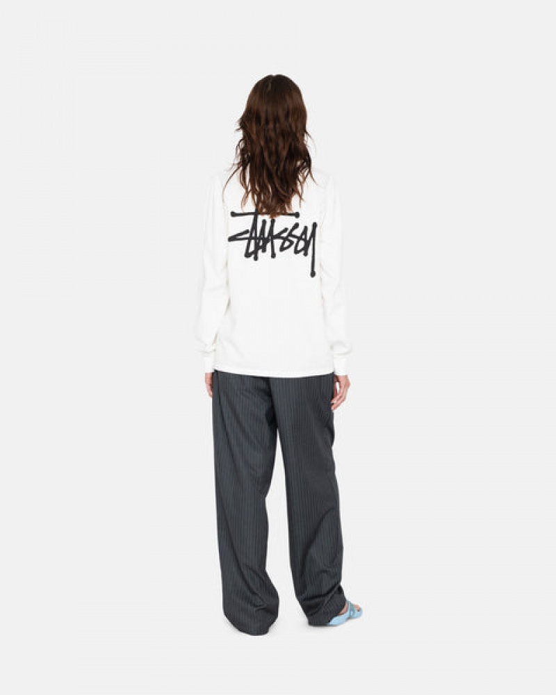 Férfi Stussy Basic Stussy Ls Tee Póló Fehér Magyarország | FAE-8604