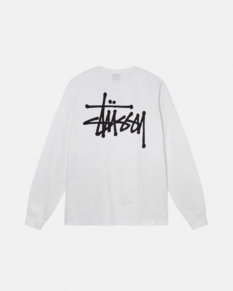 Férfi Stussy Basic Stussy Ls Tee Póló Fehér Magyarország | FAE-8604