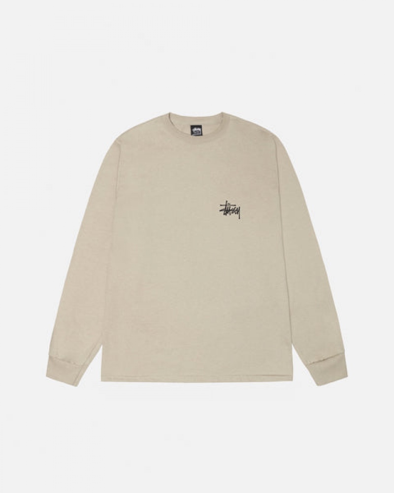 Férfi Stussy Basic Stussy Ls Tee Póló Khaki Magyarország | FPY-2701