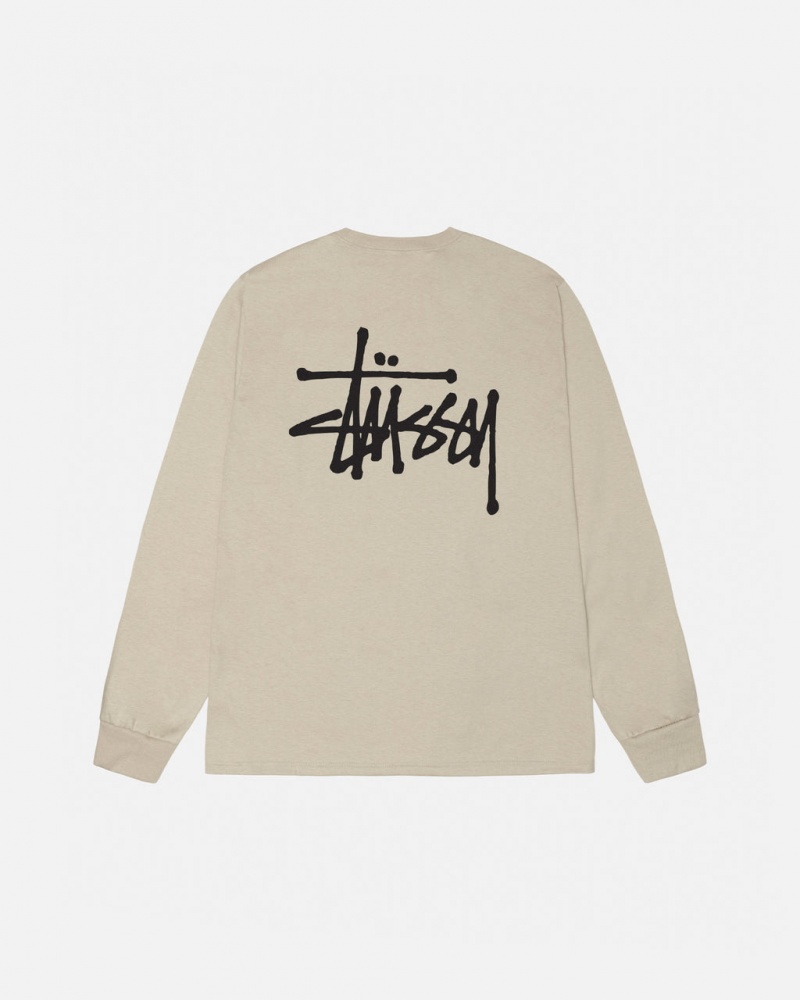 Férfi Stussy Basic Stussy Ls Tee Póló Khaki Magyarország | FPY-2701