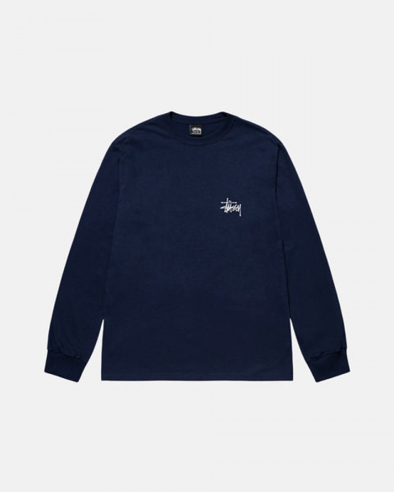 Férfi Stussy Basic Stussy Ls Tee Póló Sötétkék Magyarország | EAX-6044