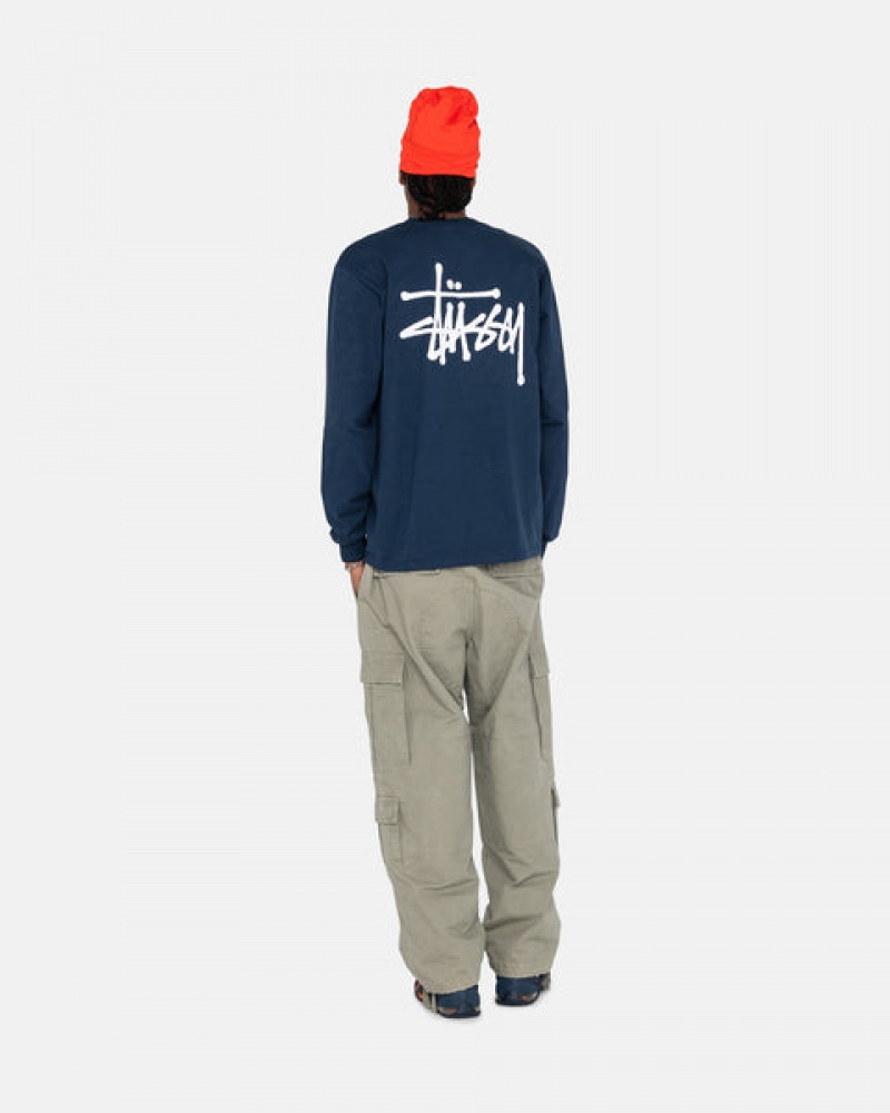 Férfi Stussy Basic Stussy Ls Tee Póló Sötétkék Magyarország | EAX-6044