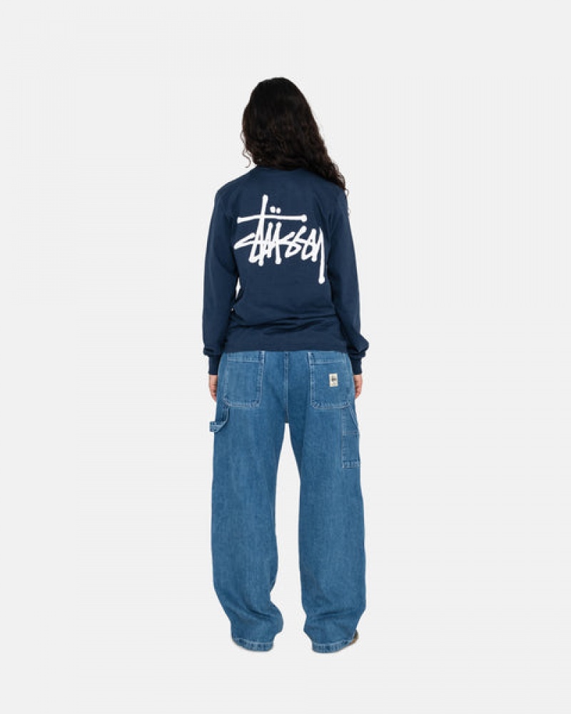 Férfi Stussy Basic Stussy Ls Tee Póló Sötétkék Magyarország | EAX-6044