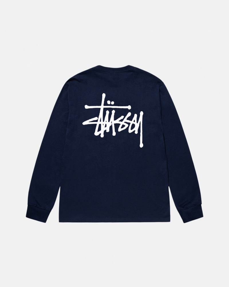 Férfi Stussy Basic Stussy Ls Tee Póló Sötétkék Magyarország | EAX-6044