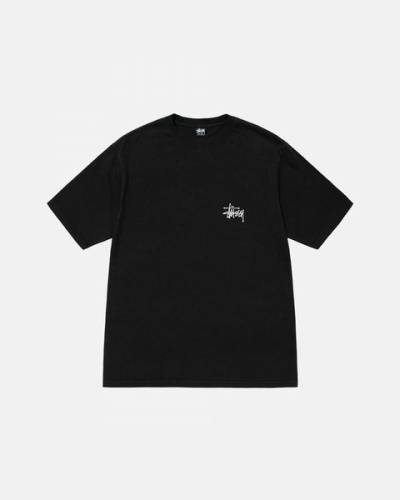 Férfi Stussy Basic Stussy Pigment Dyed Tee Póló Fekete Magyarország | YNY-8494