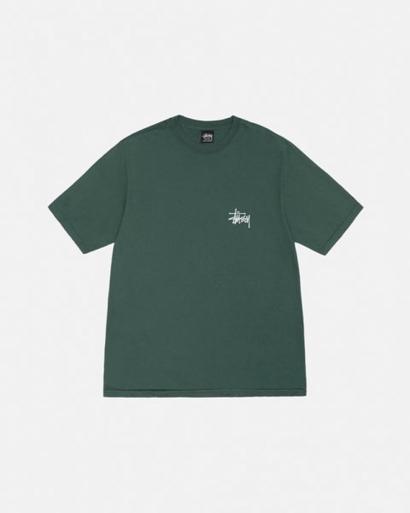 Férfi Stussy Basic Stussy Tee Pigment Dyed Póló Zöld Magyarország | KBK-0686