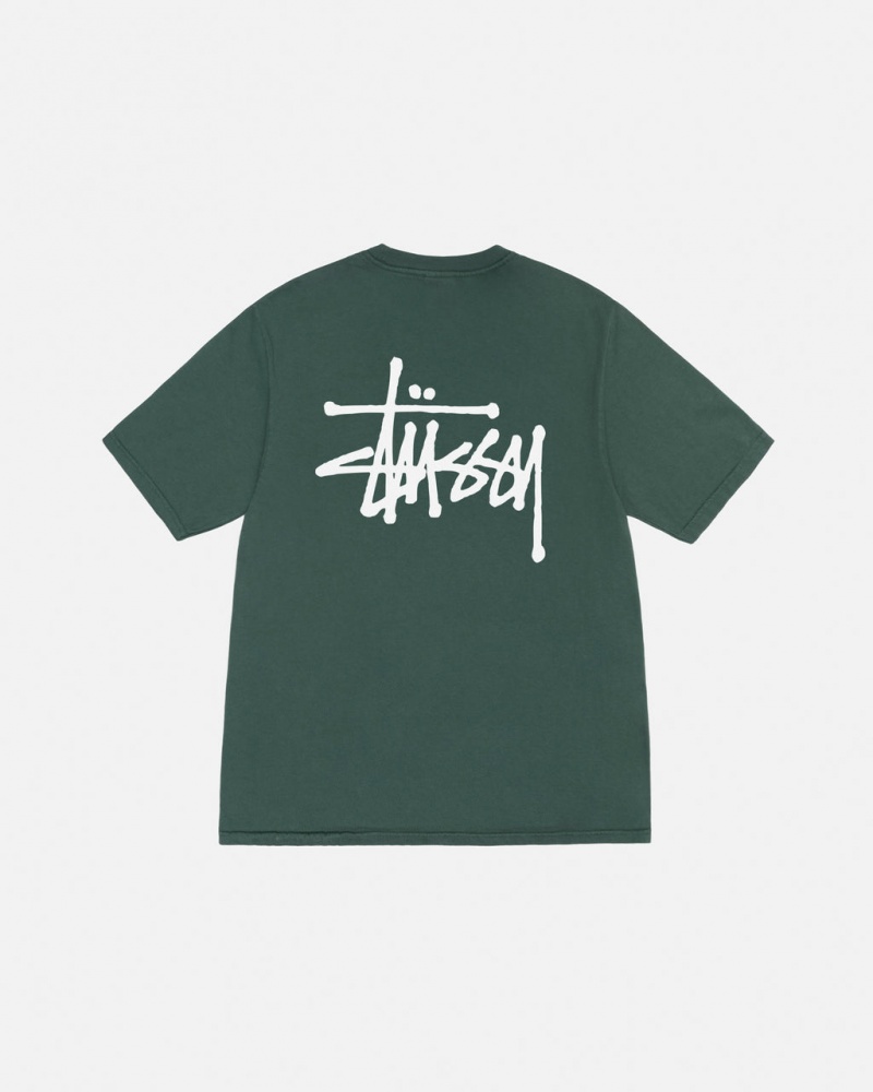 Férfi Stussy Basic Stussy Tee Pigment Dyed Póló Zöld Magyarország | KBK-0686