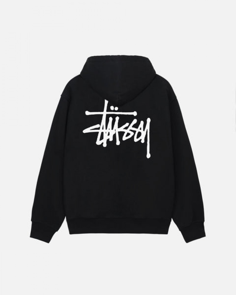 Férfi Stussy Basic Stussy Zip Hoodie Kapucnis Pulóver Fekete Magyarország | HIP-6690