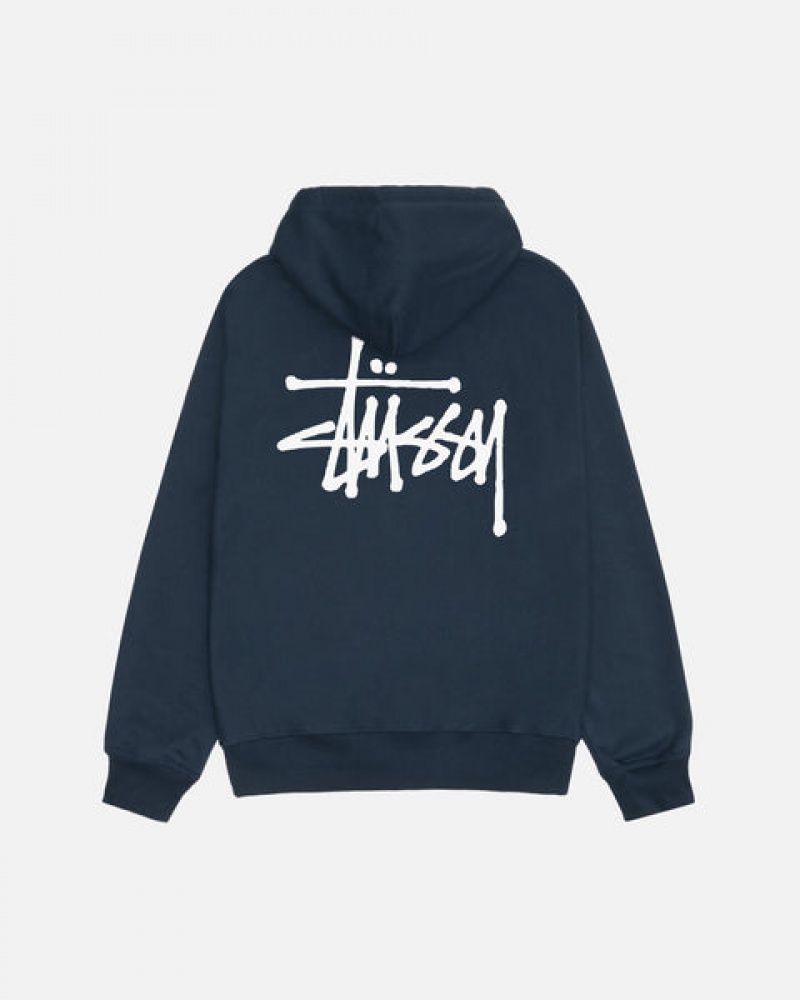 Férfi Stussy Basic Stussy Zip Hoodie Kapucnis Pulóver Sötétkék Magyarország | TXO-7395