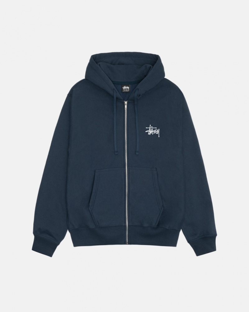 Férfi Stussy Basic Stussy Zip Hoodie Kapucnis Pulóver Sötétkék Magyarország | TXO-7395