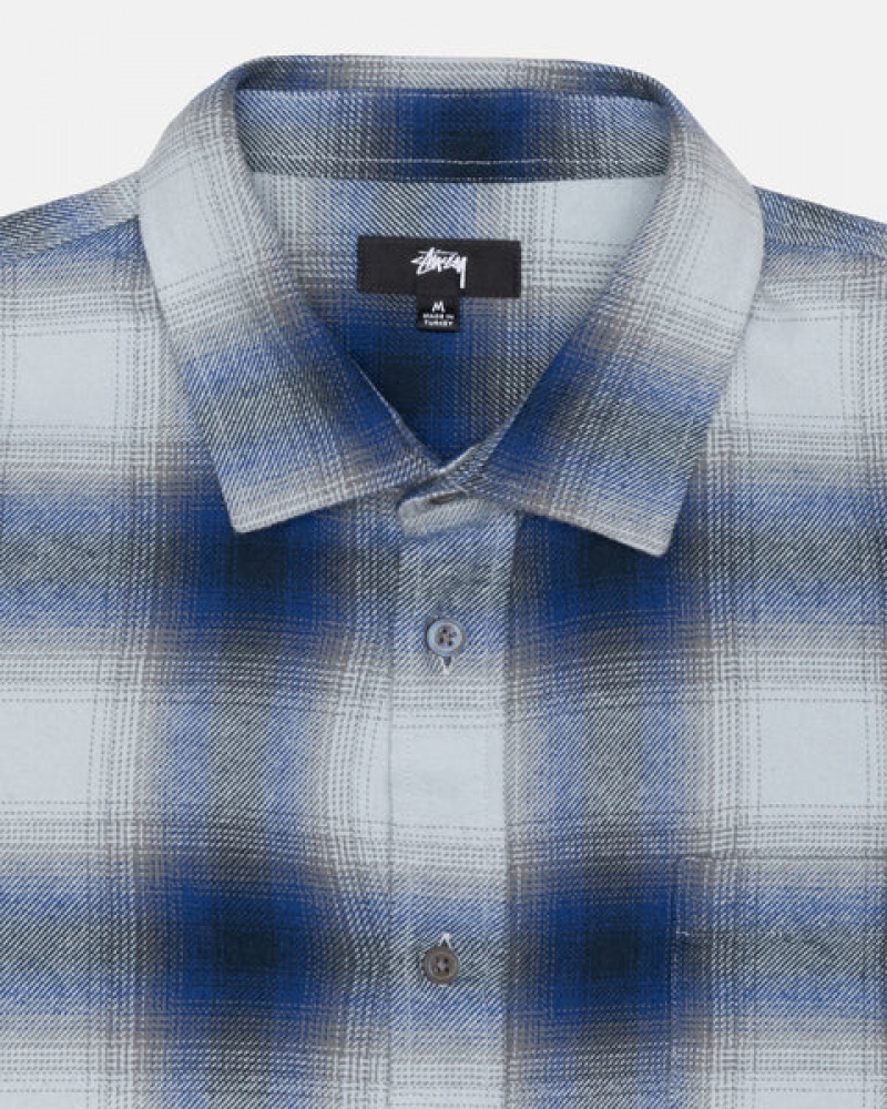 Férfi Stussy Bay Plaid Shirt Ing Dzsekik Sötétkék Magyarország | XJH-6763