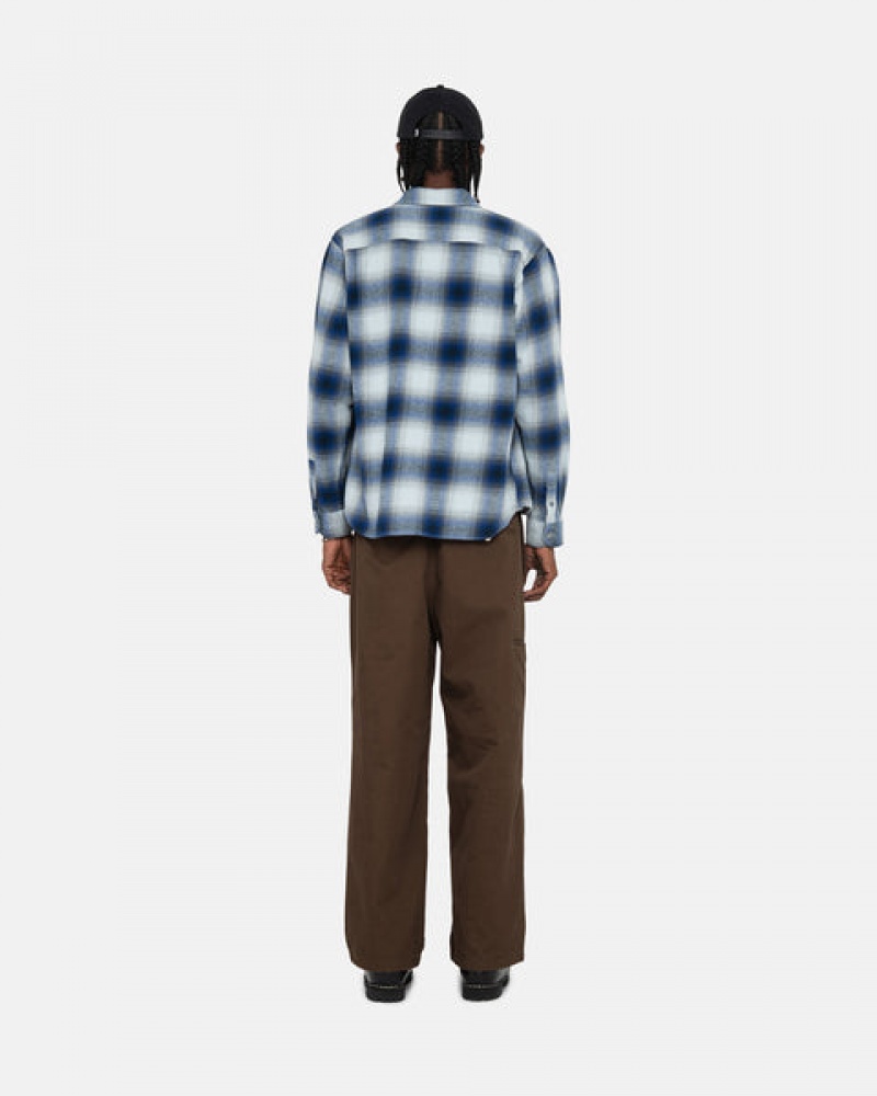 Férfi Stussy Bay Plaid Shirt Ing Dzsekik Sötétkék Magyarország | XJH-6763