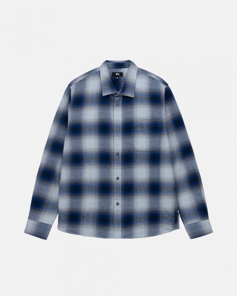 Férfi Stussy Bay Plaid Shirt Ing Dzsekik Sötétkék Magyarország | XJH-6763