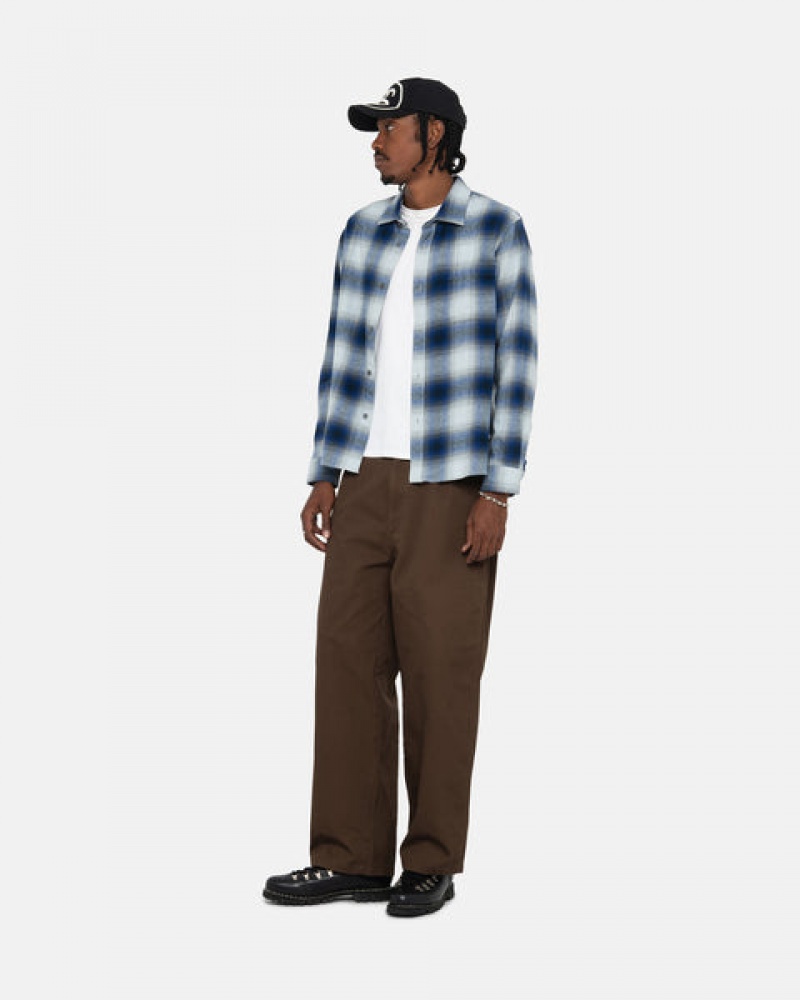 Férfi Stussy Bay Plaid Shirt Ingek Sötétkék Magyarország | NRU-2780