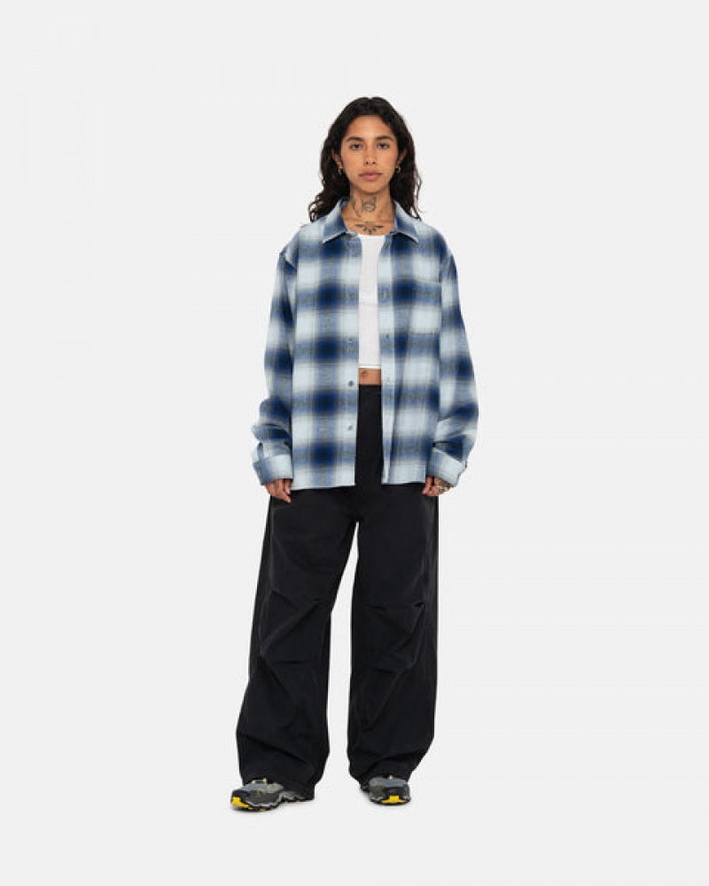 Férfi Stussy Bay Plaid Shirt Ingek Sötétkék Magyarország | NRU-2780