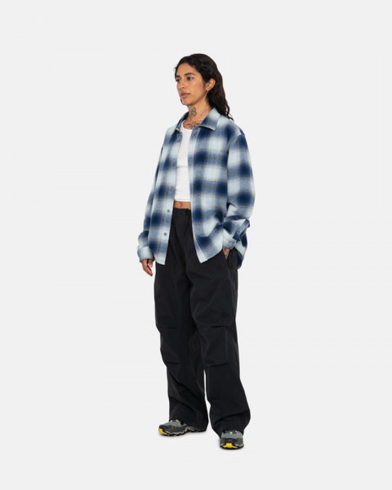 Férfi Stussy Bay Plaid Shirt Ingek Sötétkék Magyarország | NRU-2780