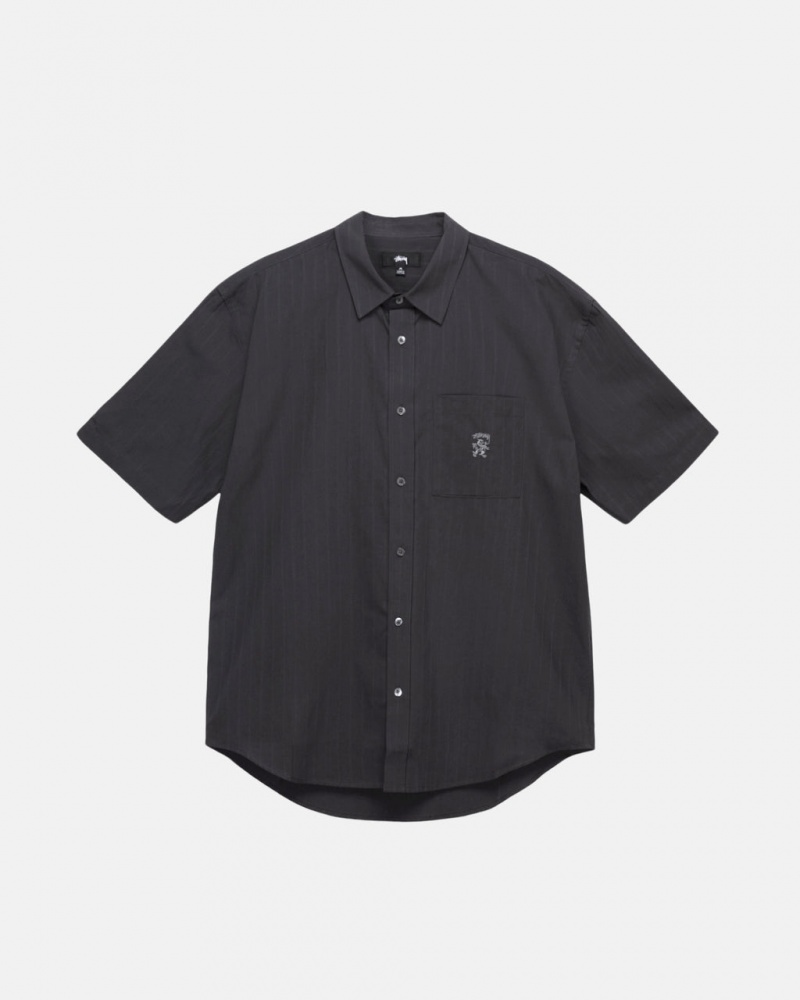 Férfi Stussy Boxy Csíkos Shirt Ingek Fekete Magyarország | EDY-7386