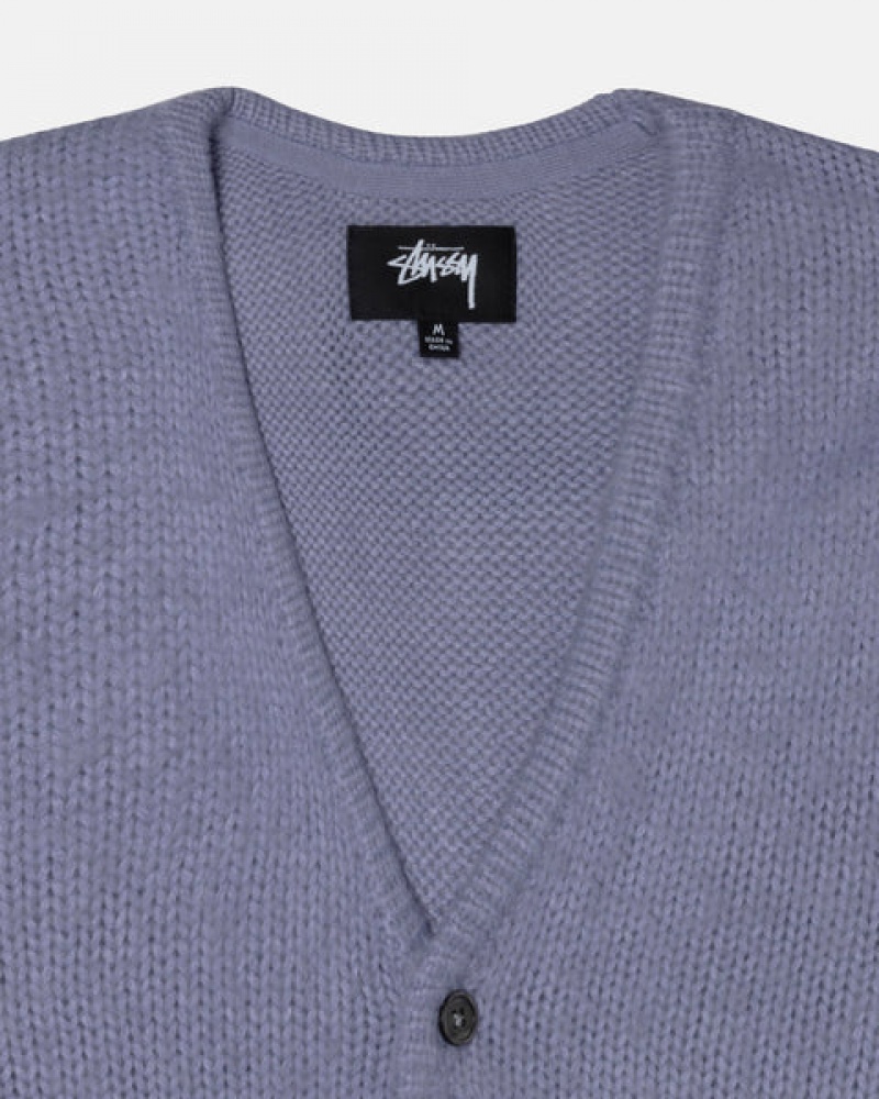 Férfi Stussy Brushed Cardigan Pulóverek Lila Magyarország | JWB-8781