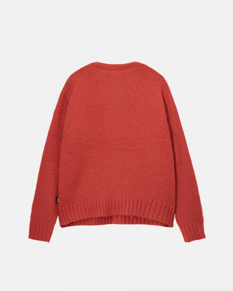 Férfi Stussy Brushed Cardigan Pulóverek Piros Magyarország | LLI-7047