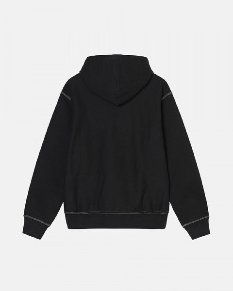 Férfi Stussy Contrast Stitch Label Hoodie Kapucnis Pulóver Fekete Magyarország | AET-5131