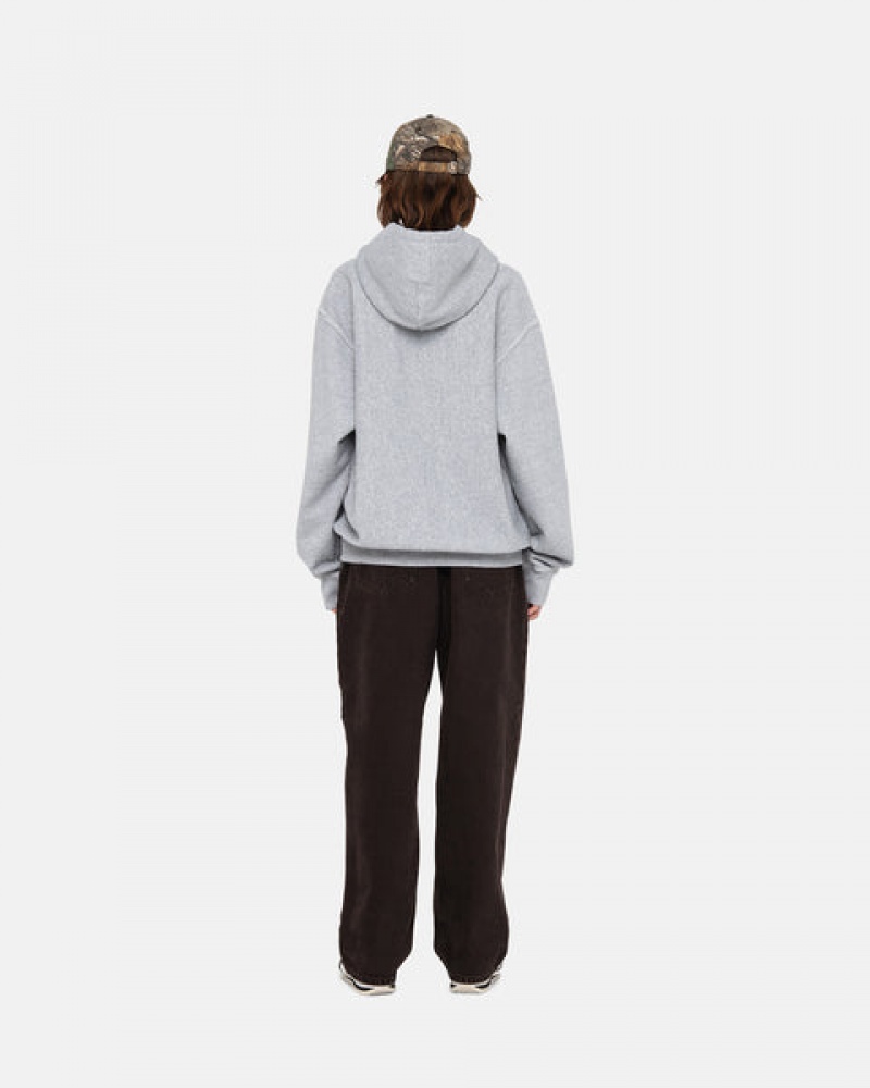 Férfi Stussy Contrast Stitch Label Hoodie Kapucnis Pulóver Szürke Magyarország | ZZQ-1130