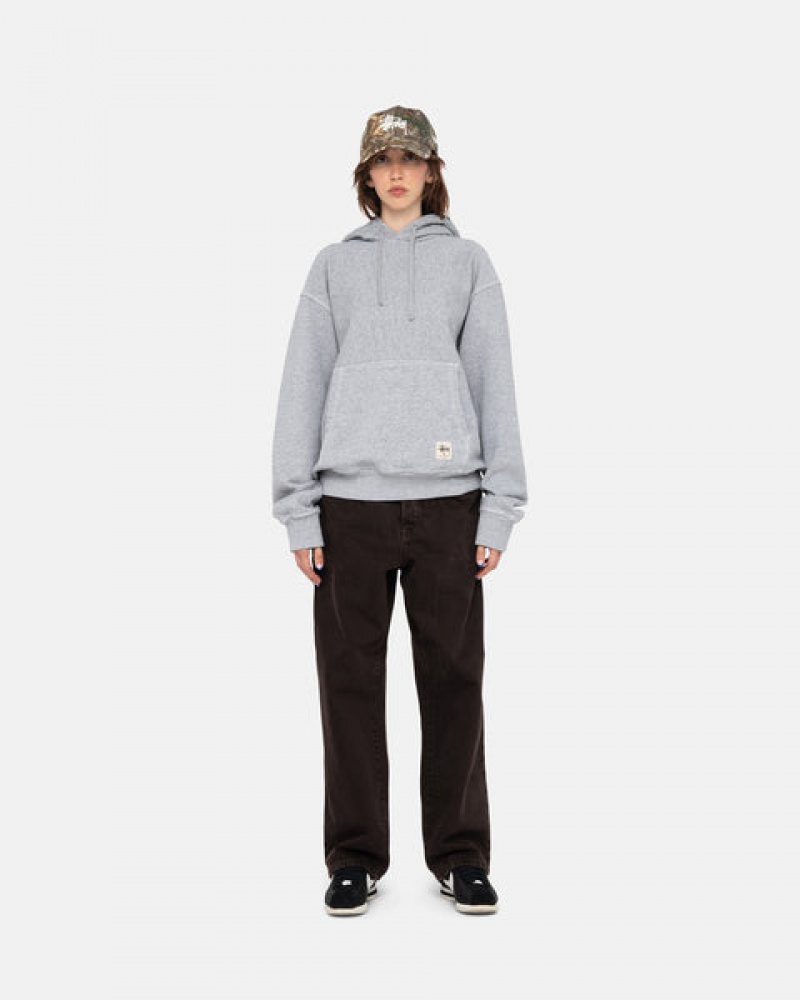 Férfi Stussy Contrast Stitch Label Hoodie Kapucnis Pulóver Szürke Magyarország | ZZQ-1130