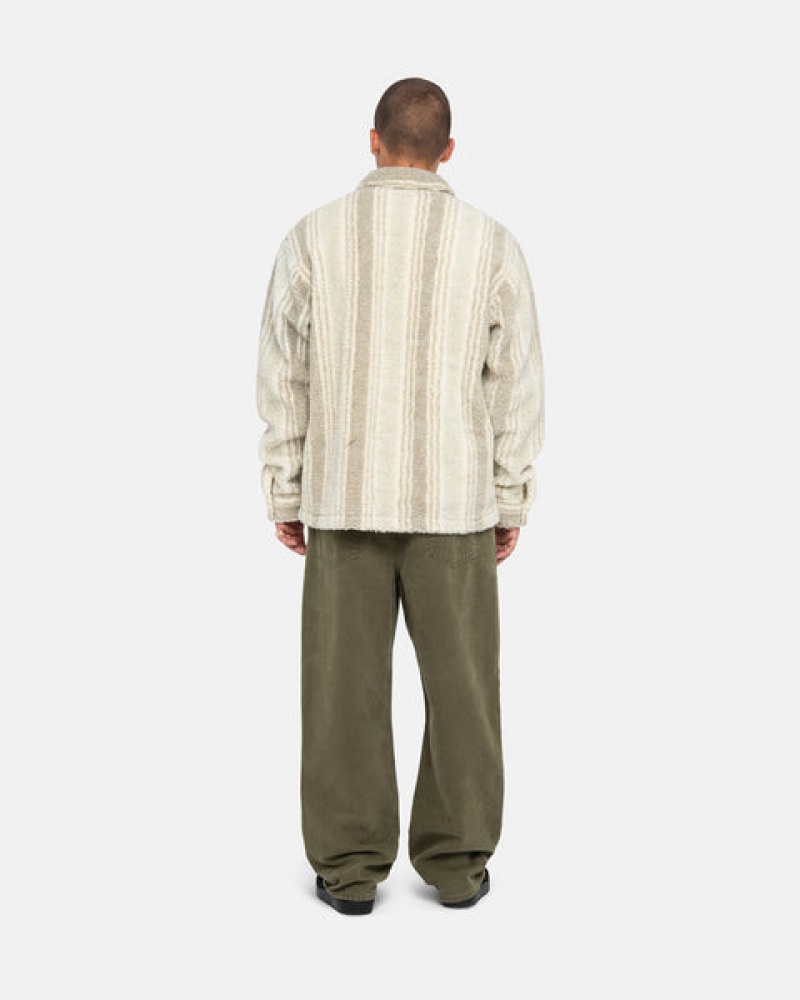 Férfi Stussy Csíkos Sherpa Shirt Ing Dzsekik Bézs Magyarország | XHL-7463