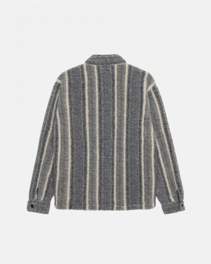 Férfi Stussy Csíkos Sherpa Shirt Ingek Charcoal Magyarország | PDL-0208