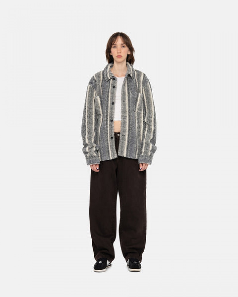 Férfi Stussy Csíkos Sherpa Shirt Ingek Charcoal Magyarország | PDL-0208