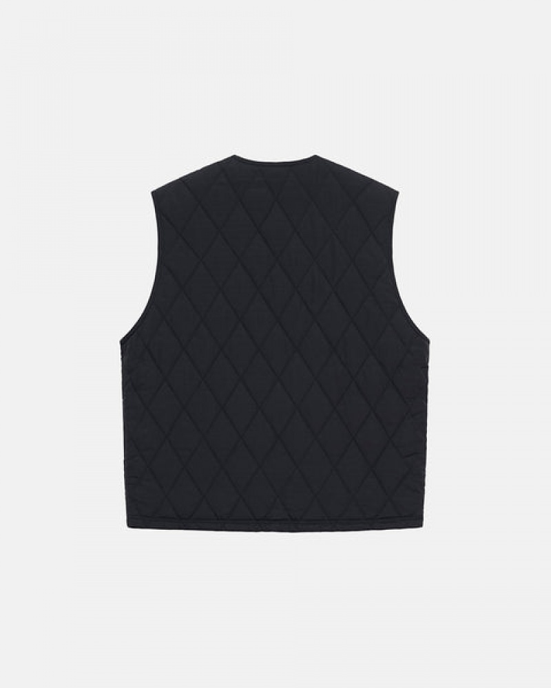 Férfi Stussy Diamond Steppelt Vest Mellény Fekete Magyarország | PDE-0498