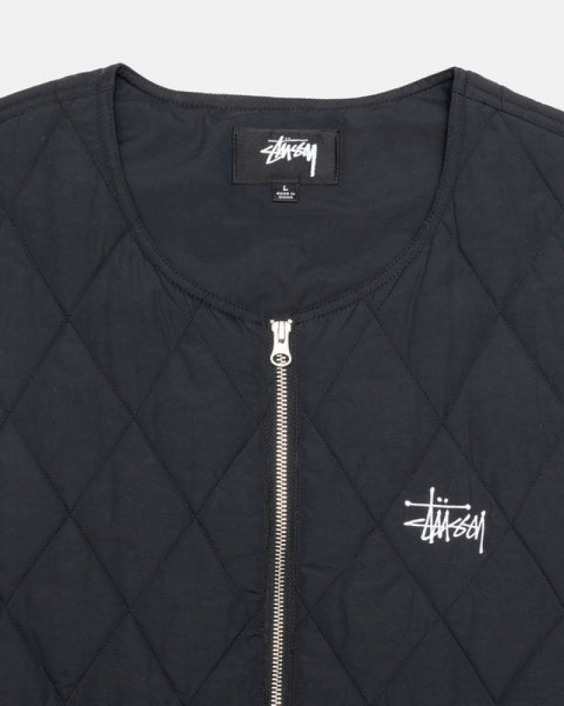 Férfi Stussy Diamond Steppelt Vest Mellény Fekete Magyarország | PDE-0498