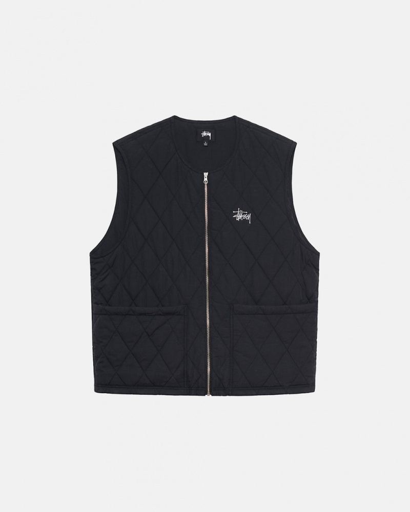 Férfi Stussy Diamond Steppelt Vest Mellény Fekete Magyarország | PDE-0498