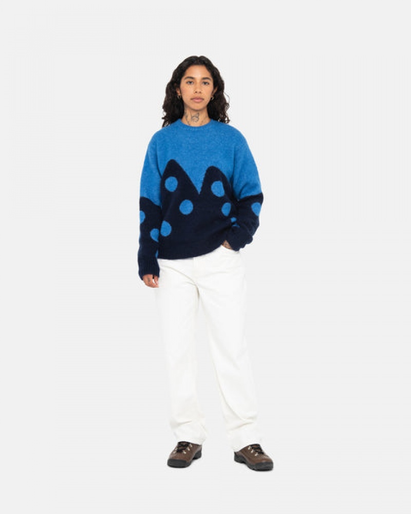 Férfi Stussy Dice Fuzzy Crew Pulóverek Kék Magyarország | YTI-9080